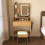 Table de coiffeuse avec miroir éclairé à DEL, prise de courant et porte-séchoir à cheveux
