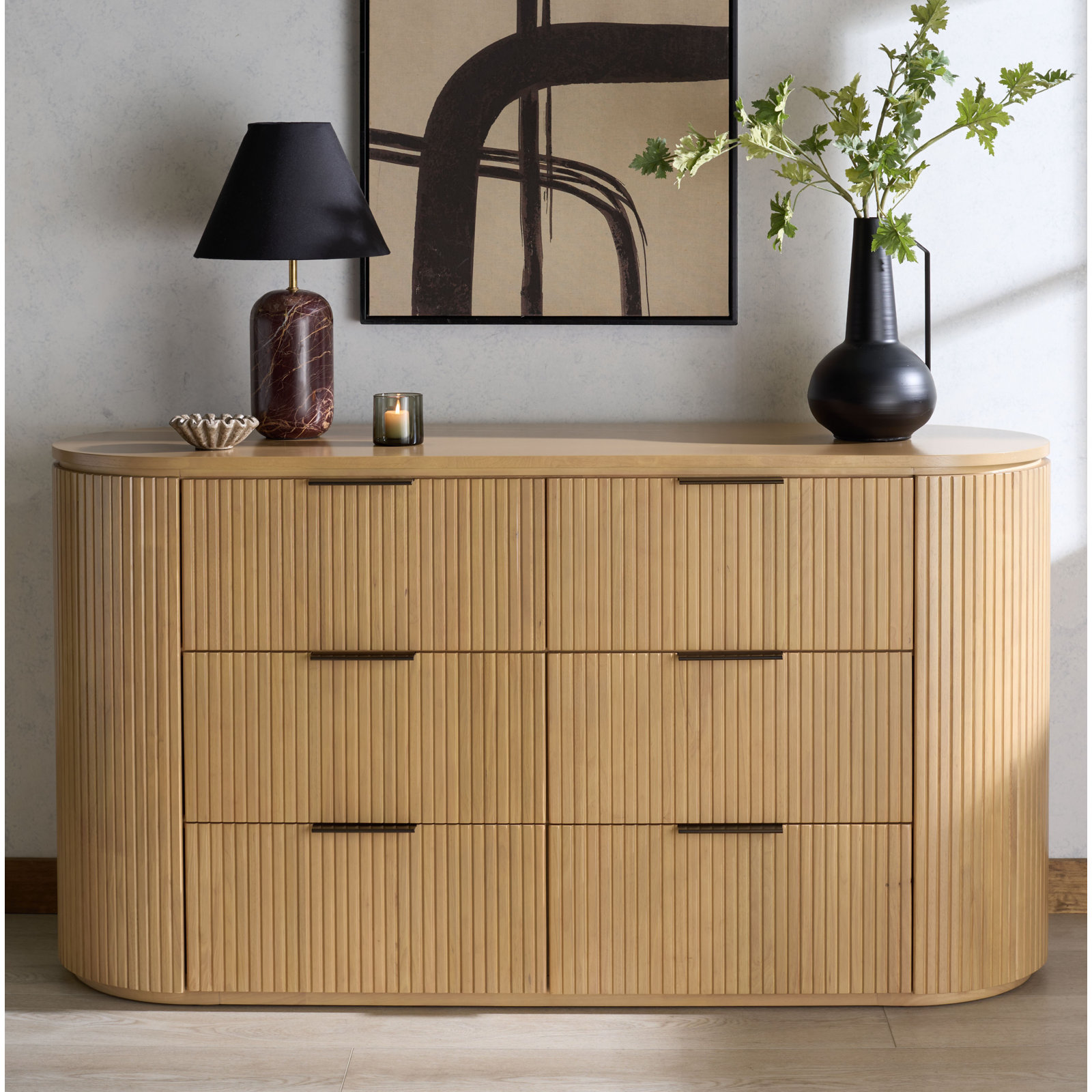 60" Fluted Double Dresser, Oak