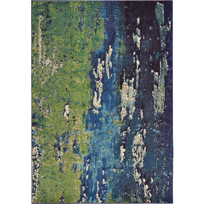 Tapis bleu marine à motif géométrique shirey