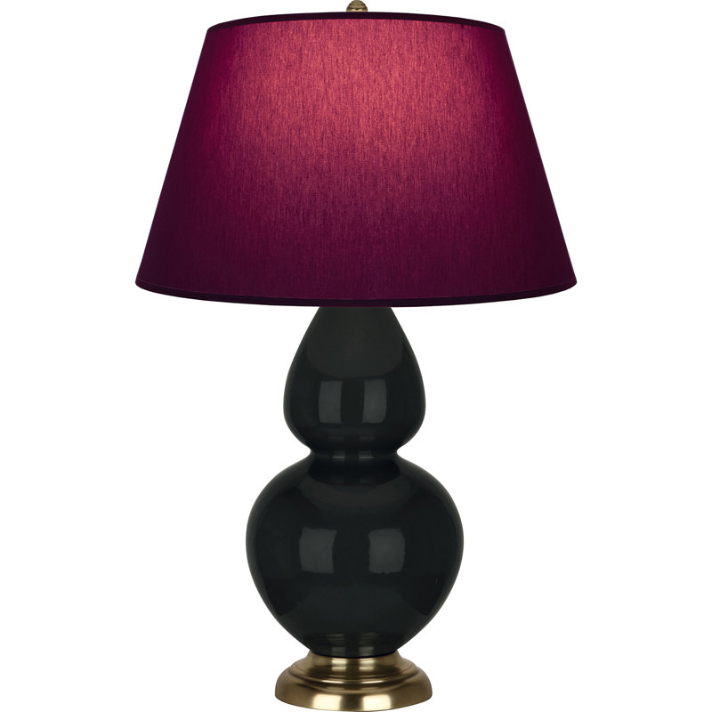 Lampe de table double gourde en céramique, Obsidienne vernie / laiton, Prune / lavande, Laiton
