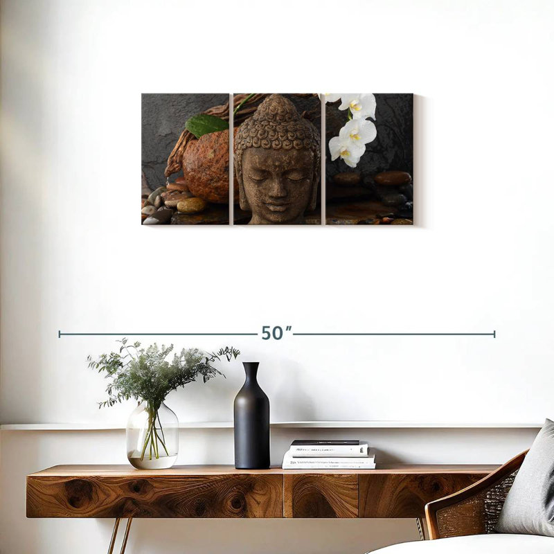  Sculpture tête de bouddha, H 15 po x l 32 po