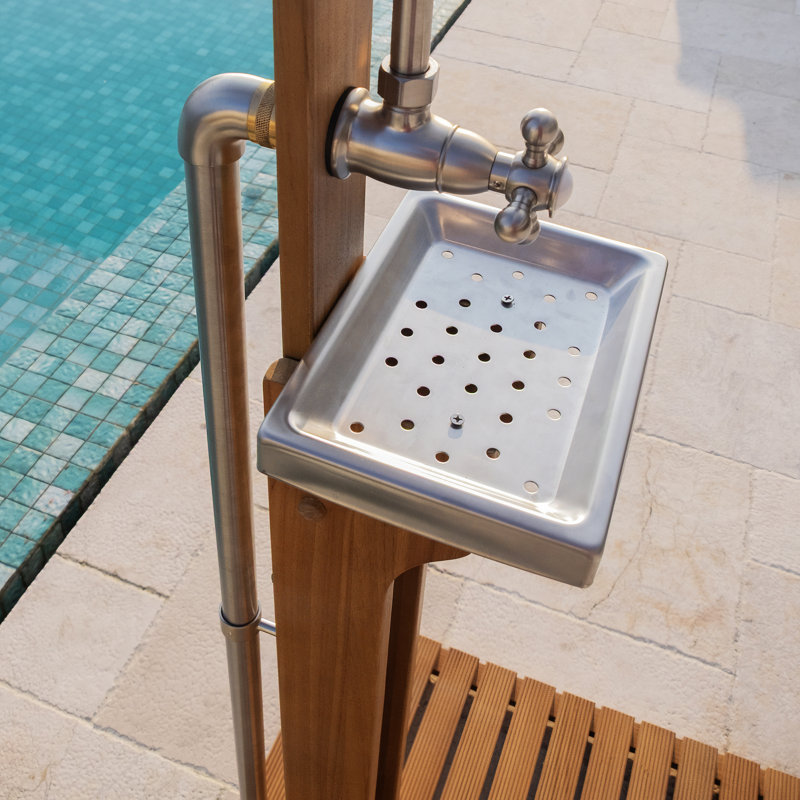 Douche d'extérieur portative en teck massif 81,5 po H