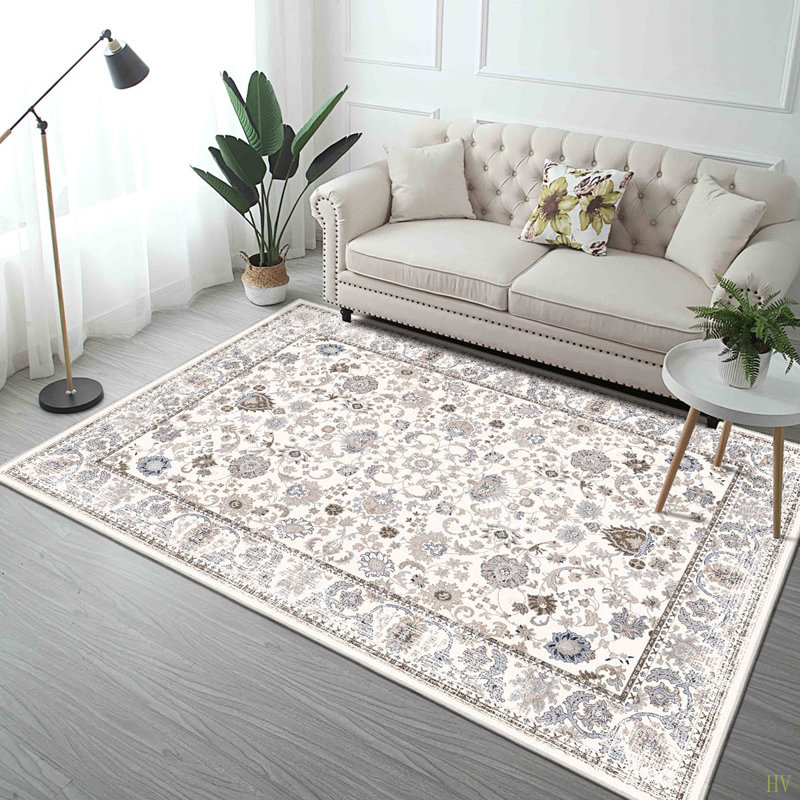 Area Rug 5X7 Vintage Bohemia Non-Slip Washable Rug For Living Room Kitchen Bedroom Living Room Flower Design
