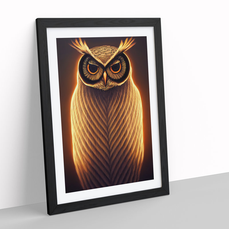 Glowing Owl - Single Picture Frame Print, Black, 64cm H x 46cm W x 2cm D