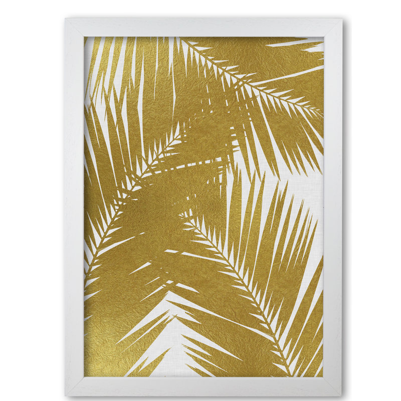 PaIm Leaf III - Print, White Grain Frame, 30 cm H x 21 cm W x 5 cm D, Gold