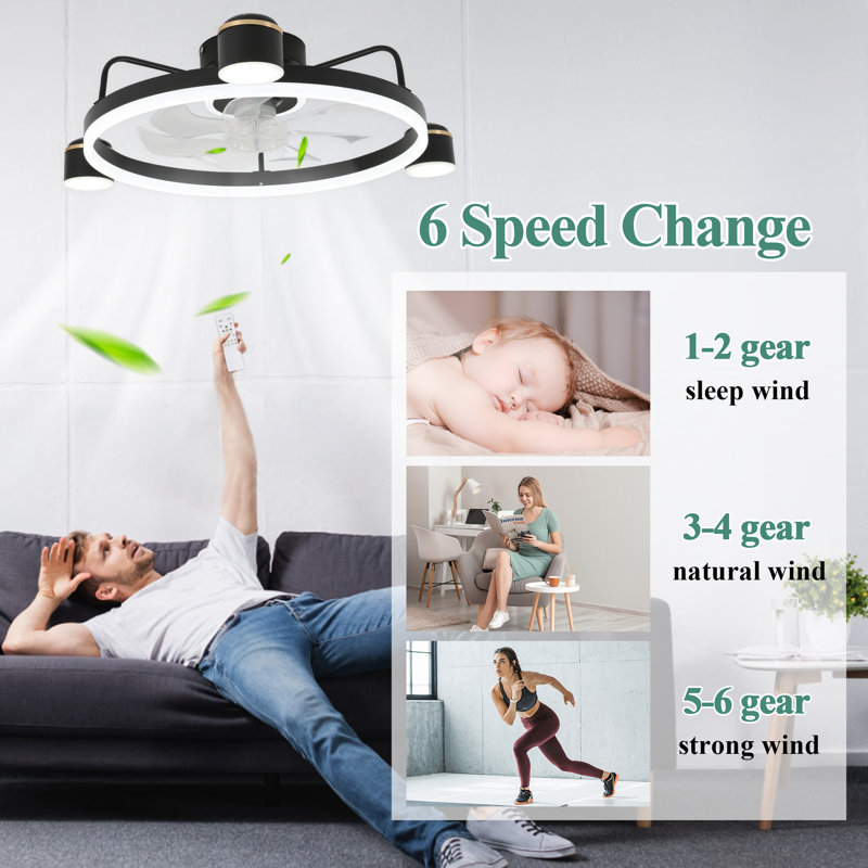 28In. Modern Flush Mount Ceiling Fan With Starry Lights And APP Control For Bedroom
