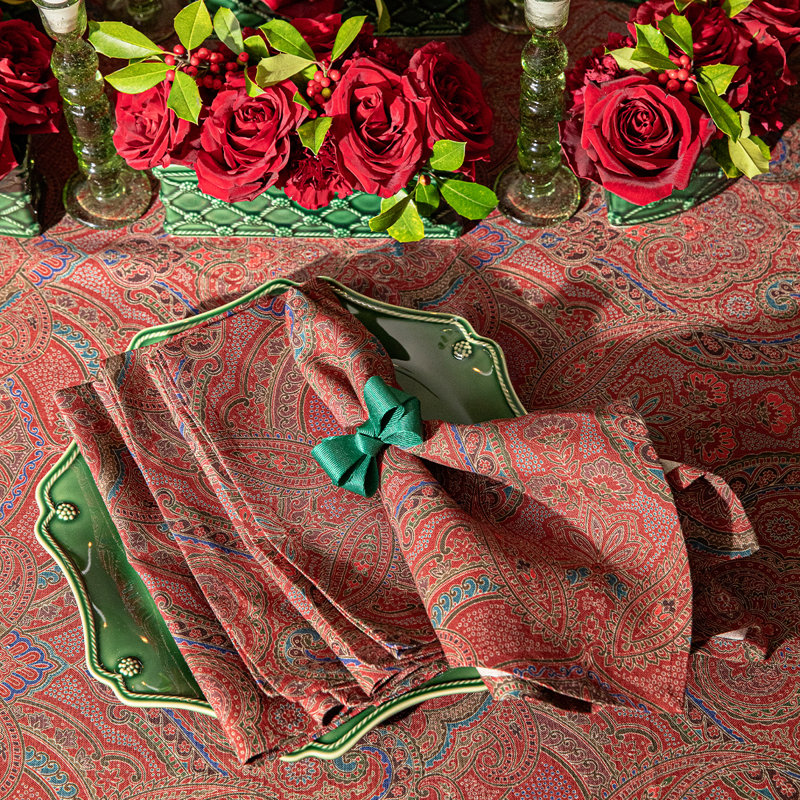 Set of 4 Paisley Napkin Set, Red