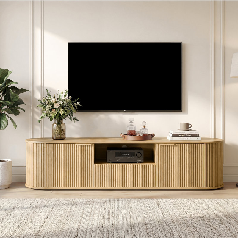 70'' Modern Fluted TV Stand with Adjustable Shelf,  Oak