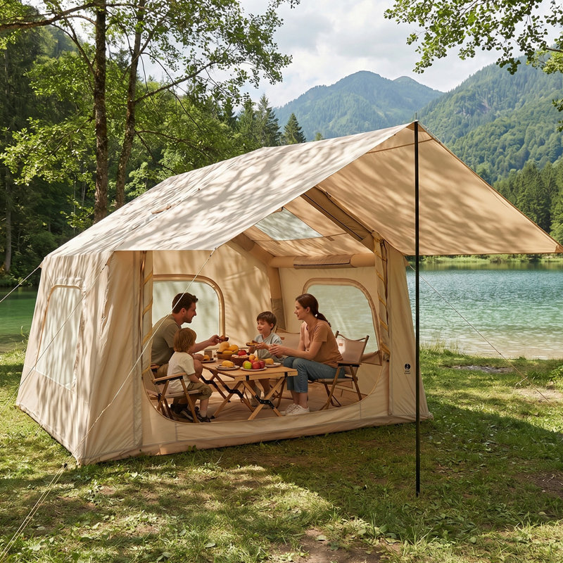 Quick Setup Inflatable Camping Tent for 6 People – Large Outdoor Shelter with Canopy – Easy Blow Up Design – 8 Square Size
