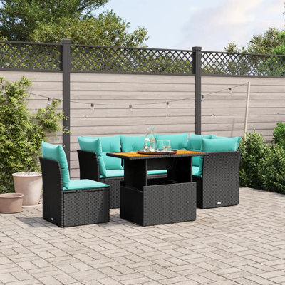 Ensemble de canapé de patio 5 pièces avec coussins en rotin noir pour l'extérieur