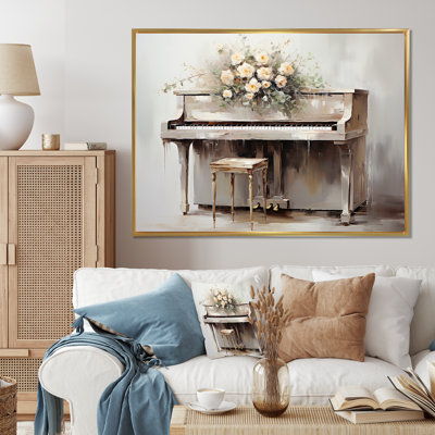 Blanc, piano floral intemporel - musique, art mural
