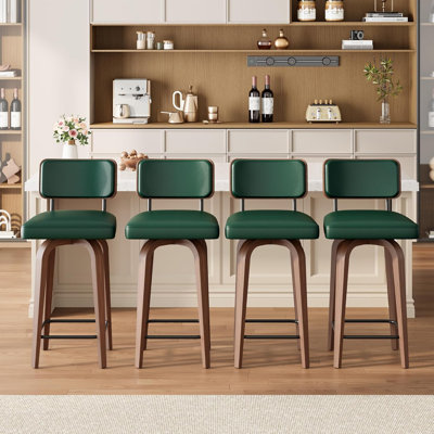 Ensemble de 4 tabourets de bar pivotants de 26 po avec dossier et pieds en bois de noyer, tabouret de bar Mid-Century pour comptoir de cuisine, tabourets de bar en similicuir