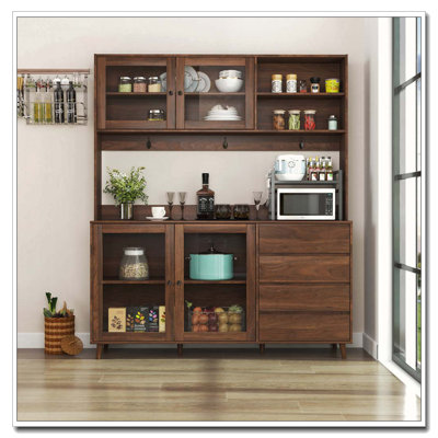 63" W Large Kitchen Hutch Cabinet with 4 Doors, 4 Drawers & Microwave Shelf