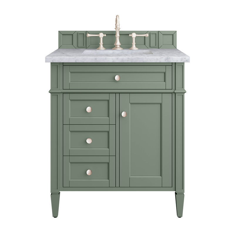 Brittany 30'' W Single Vanity, Carrara White, Smokey Celadon, 8" Widespread
