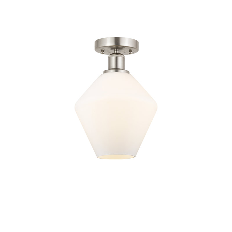 Plafonnier semi-encastré en verre Amylea, Boîtier blanc mat, Nickel satiné brossé, H 11,25 po x l 8 po x P 8 po