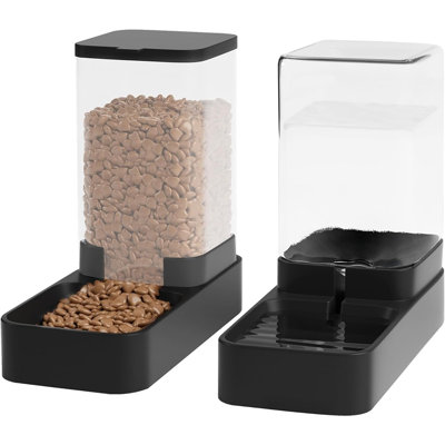 Ensemble de distributeur automatique d'eau pour chat et distributeur d'eau - Station de nourriture et d'eau pour animaux de compagnie avec bol grande capacité pour chiens, chats, chiots et chatons - 3,3 l, noir