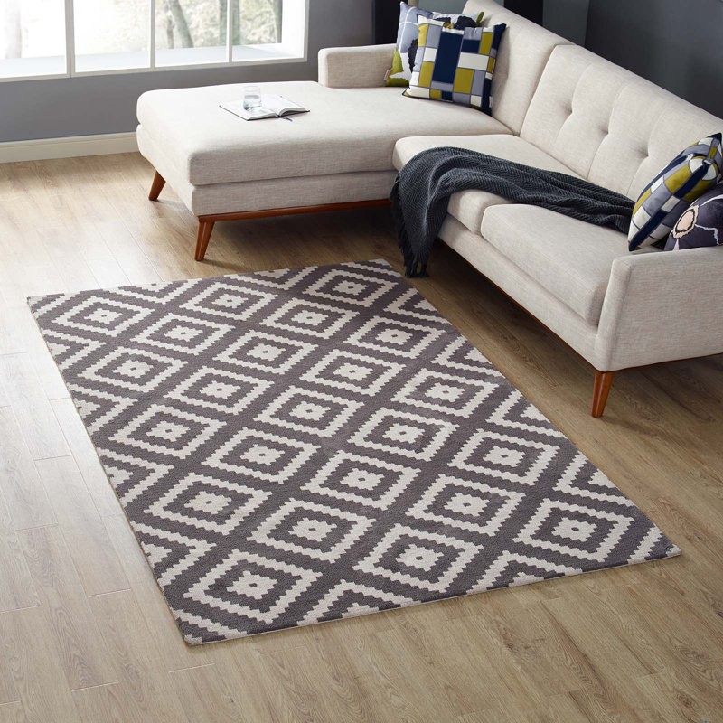 Modway Alika Abstract Diamond Trellis Area Rug, Rectangle 8' x 10', Ivory/Navy
