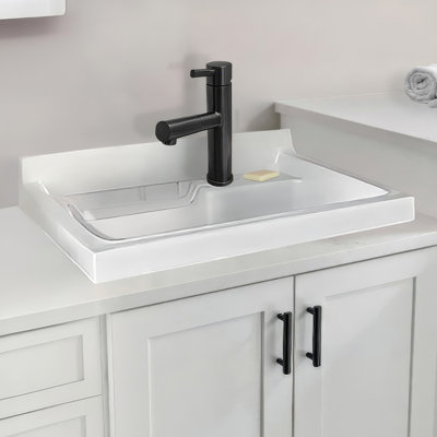 Whitehaus Collection 24" Vitreous Single Bowl, Drop-in Sink with Wire Basket and Off Center Drain Location