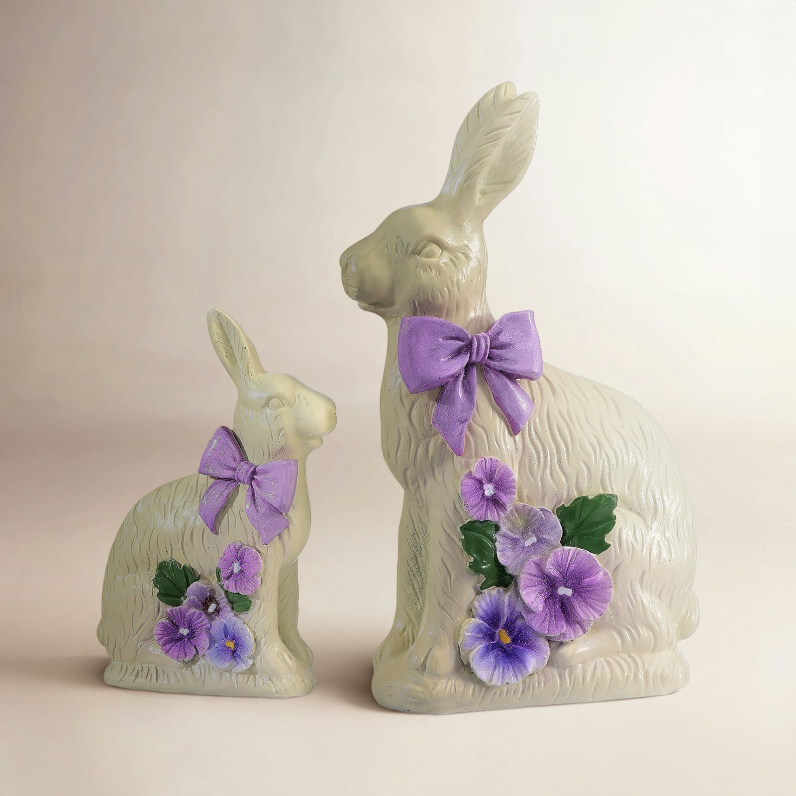 Hughes 2-Piece Bunny with Pansy Figurine Set, Cream