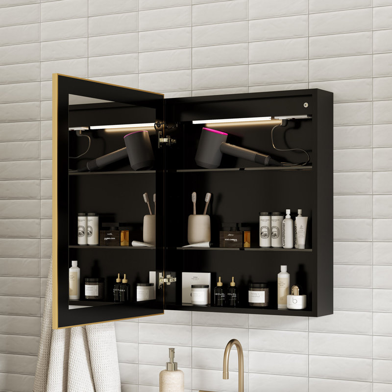 Armoire à pharmacie encastrée / à fixation en surface avec miroir, désembueur, gradateur, prises USB et éclairage intérieur Maximes