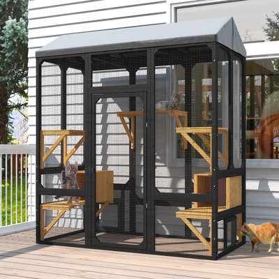 72" Walk-In Outdoor Catio with 7 Platforms, Waterproof UV Resistant for Multiple Cats