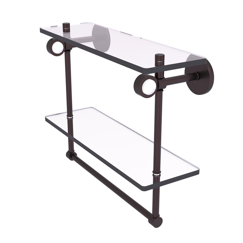 Tablette murale en verre double meuble-lavabo Margolis, H 12,8 po x l 16 po x p 5,6 po, Bronze antique