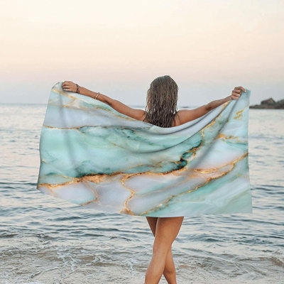 Microfiber Lightweight Beach Towel Cyan Marble Sand Free Quick Dry Absorbent Thin Large Compact Towels for Pool Swimming Bath Camping Yoga Beach Accessories Adults Women Men, 60 x 80 in