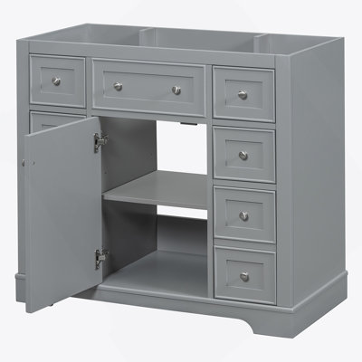 36" Bathroom Vanity Without Sink, Cabinet Base Only, One Cabinet And Six Drawers, Grey