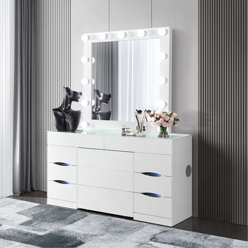 Ensemble coiffeuse blanche avec tabouret