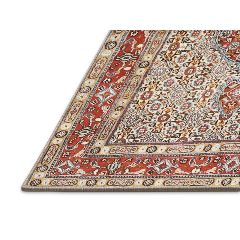 Tapis en laine beige / rouge, Rectangle 7 pi x 10 pi