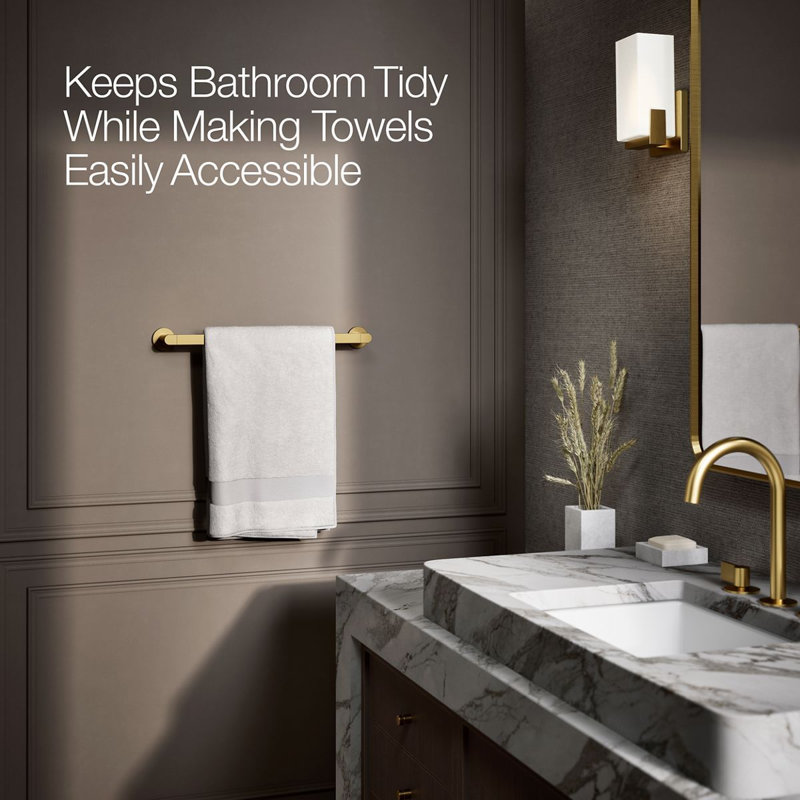 18" Wall Mounted Towel Bar, 18"W, Vibrant Brushed Moderne Brass