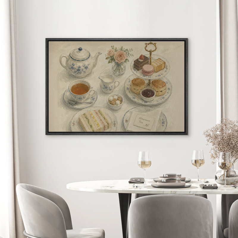 Élégant ensemble de porcelaine thé avec gâteaux et sandwiches, H 16 po x l 24 po x P 1,5 po, Noir
