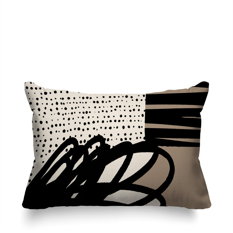 Oreiller rectangulaire réversible intérieur / extérieur Jofre, Beige / noir / blanc cassé, H 14 po x l 20 po