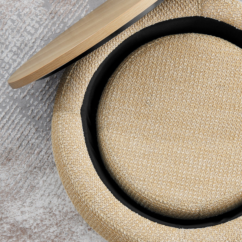 Table de bout, repose-pieds rond avec rangement, Naturel, Naturel