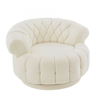 Fauteuil d'appoint pivotant à 360 °, fauteuil pivotant, demi-tonneau, fauteuil club rond pour le salon et la chambre à coucher, beige