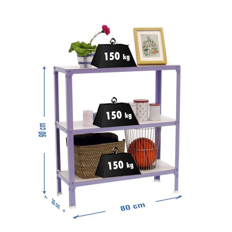 Vanhouten 80 cm W Steel Adjustable Height Shelving Unit, Violet/White