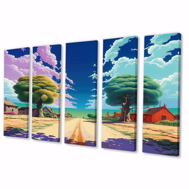 Paix et arbres de la paix - art mural de campagne pour le salon, 5 pièces, H 28 po x l 60 po