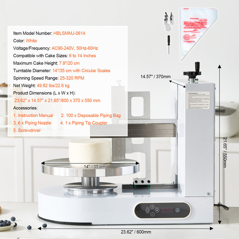 Cake Decorating Machine Cake Frosting Spreading for Cake, White, 21.65" H x 23.62" L x 14.57" W