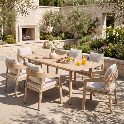 Outdoor Acacia Solid Wood 6-person Dining Set With Cushions
