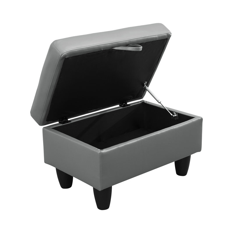 Ensemble de canapé modulaire en similicuir 3 pièces avec repose-pieds de rangement gris foncé, Similicuir gris, Noir