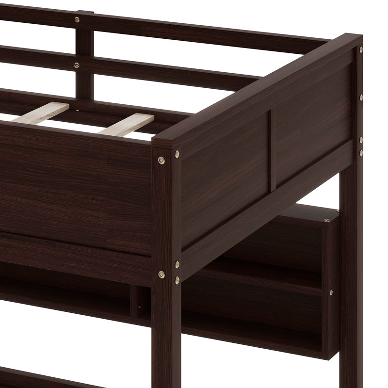 Lit superposé grand sur grand avec rangement, Brun