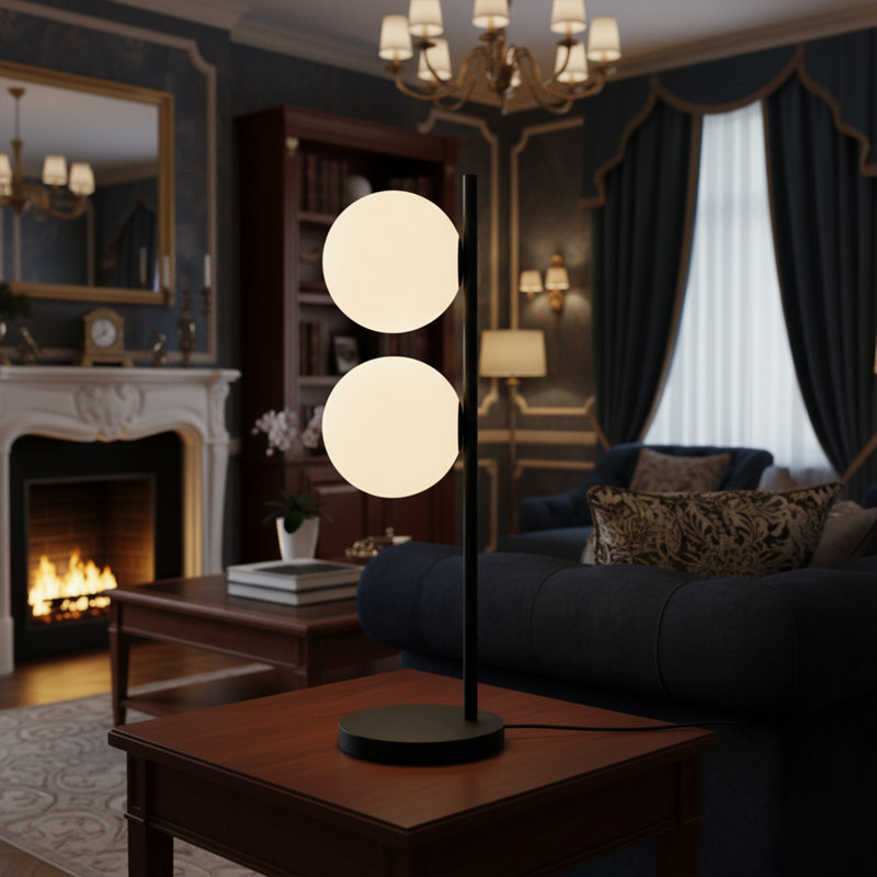 Double Globe Table Lamp, Black