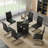 63"  Dining Table Set, Glass Dining Room Table Set with Open-Frame Legs and PU Leather Chairs-57219342-56670374