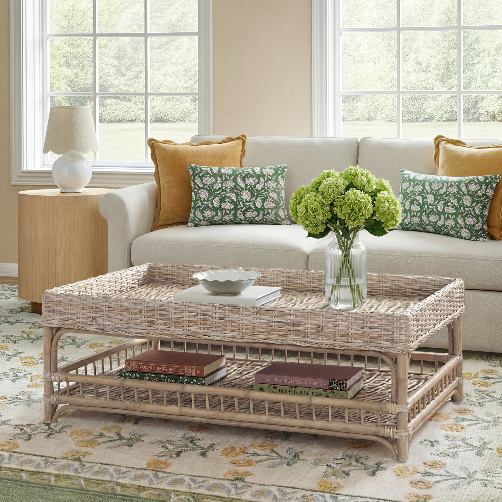 Raye Kubu Rattan Woven Tray Top Coffee Table in Natural Gray/Brown
