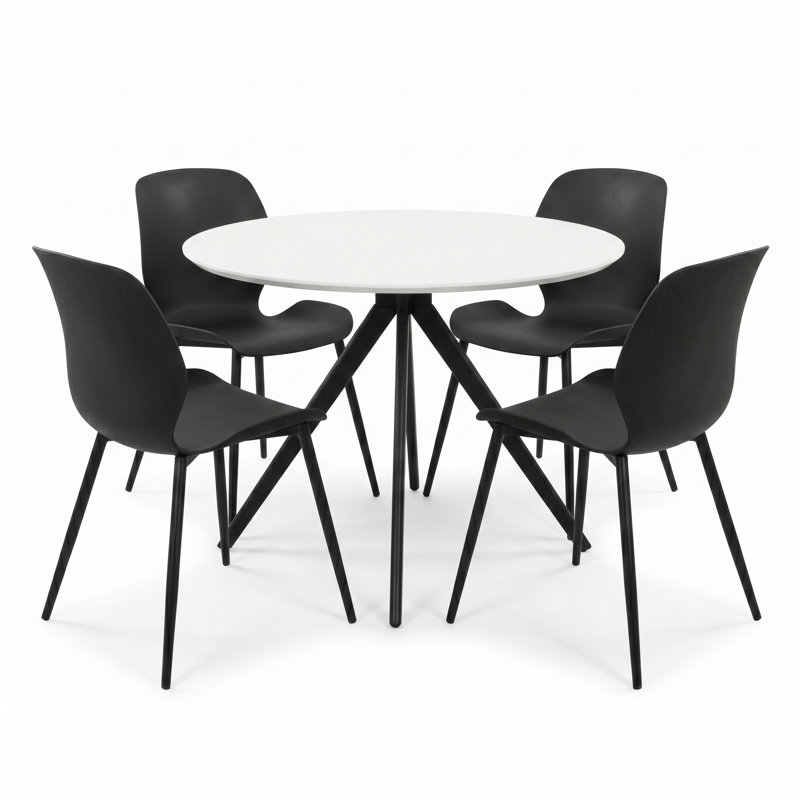 Westcreek 5-Piece Dining Set, Round Table & Four Plastic Chairs, Black, White