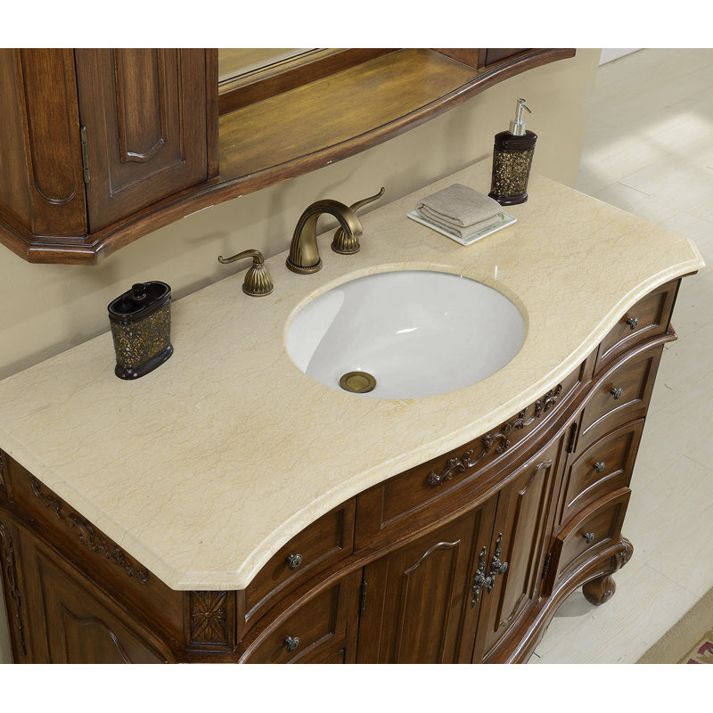 48'' Single Bathroom Vanity with Marble Top, Teak, White