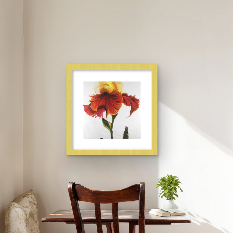 «Blossoming Lily Flower», reproduction encadrée avec passe-partout rouge | Décoration intérieure, H 16 po x l 16 po, Doré