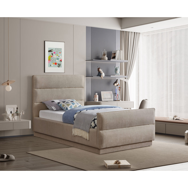 Paxton Tufted Upholstered Standard Bed, Twin, Beige Chenille Fabric