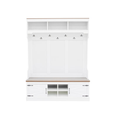 71-Inch Modern Farmhouse Hall Tree: 5-in-1 Entryway Storage Cabinet with Bench, Shoe Cubbies & 7 Coat Hooks