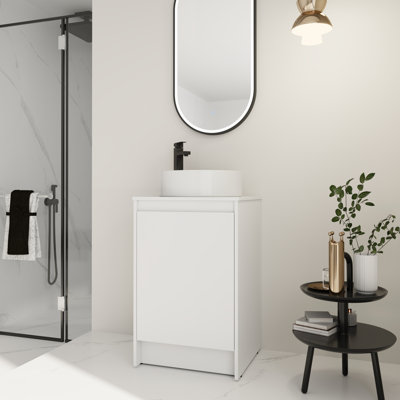Meuble-lavabo autoportant de 20 po avec lavabo en céramique et tablette réglable